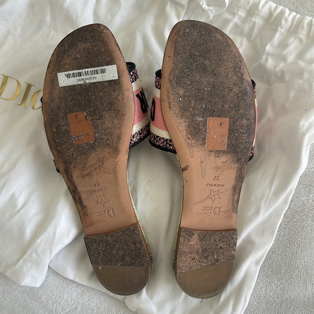 Dior Green Printed Slide Sandals with Pink Christian Dior Strap 7 - Picture 4 of 4